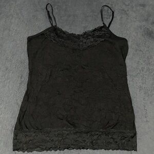 Maurices Y2K Tank Top Womens M Black Lace Trim Layering Cami Crinkle Whimsigoth